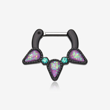 Colorline Opal Sparkle Trident Septum Clicker-Black/Teal